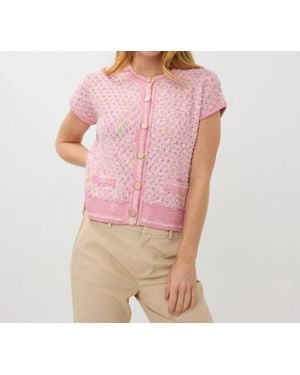 EsQualo Fie Fancy Knit Short Sleeve Cardigan - Pink
