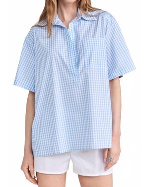Caroline Constas Missa Open Placket Pullover Top - Blue