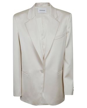 ANDAMANE Oversized Satin Blazer With Peak Lapels And Structured Silhouette - Gray