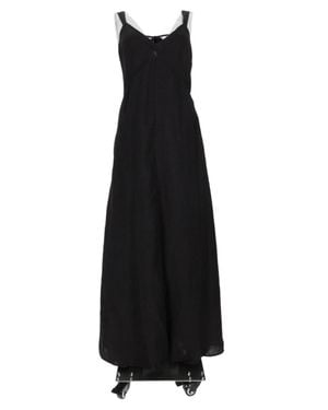 120% Lino Sleeveless V-Neck Linen-Silk Blend Midi Dress - Black
