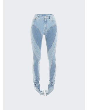 Mugler Slitted Bi-Material Spiral Jeans - Blue