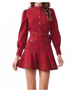 TCEC Button Me Up Belted Dress - Red