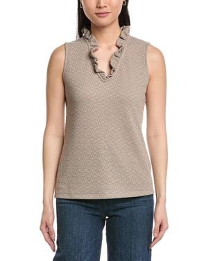 Anne Klein Smocked Knit Ruffle Top - Brown