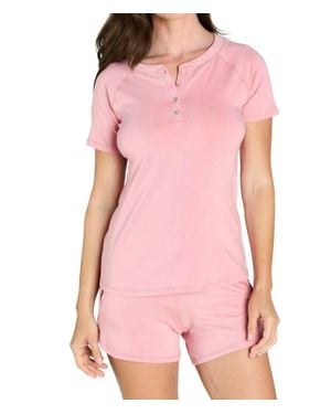 Twelve Eighty Eight Olivia Short Henley Loungewear Set - Pink