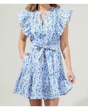 Sugarlips Luray Floral Ruffle Mini Dress - Blue