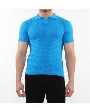 Postmarc Textured Chevron 3-Button Cotton Knitted Polo - Blue