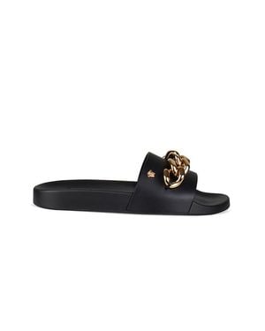 Versace Leather Slides With-Tone Chain - Black