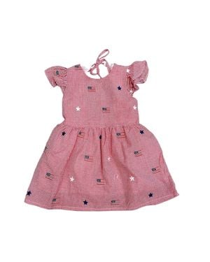 Smockingbird Girls Flags And Stars Embroidered Dress - Pink