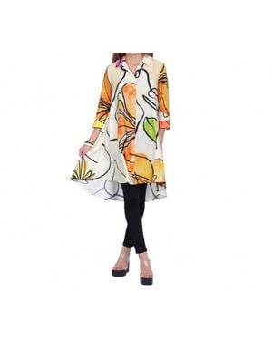 Elior Abstract Leaf Print Button Front Shirt Dress - Black