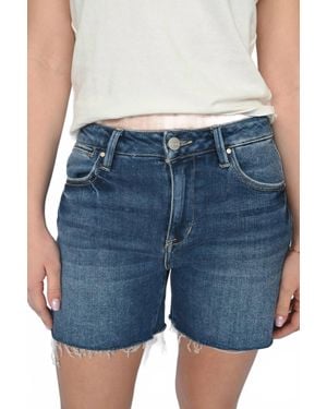 Risen Vintage Edge Frayed Denim Shorts - Blue