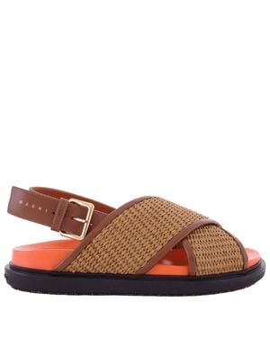 Marni Apricot Fussbett Rafia Sandals - Brown