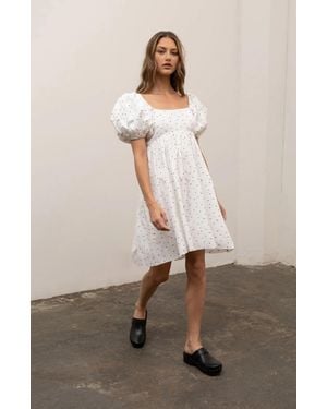 Moon River Maxi Dress Polka Dot Balloon Sleeve Square Neck Frog347 - Natural