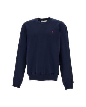Ami Paris Crewneck Sweatshirt With Signature Ami De Coeur Embroidery - Blue