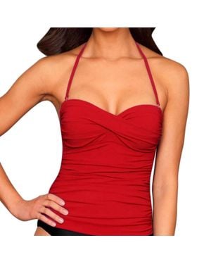 Kallure Twist Front Bandeau Tankini Top - Red