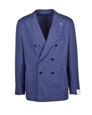 L.B.M. 1911 Virgin Wool Polyamide Elastane Rounded Blazer - Blue