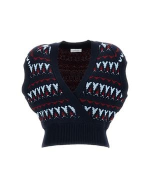 Rabanne Cropped V-Neck Wool-Blend Knit Vest - Blue