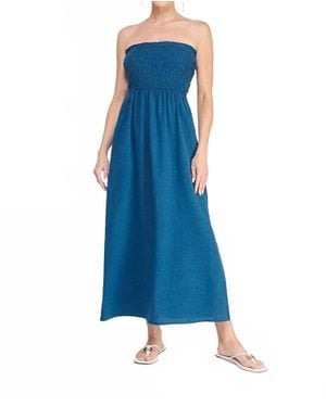 Allie Rose Linen Smocked Dress - Blue