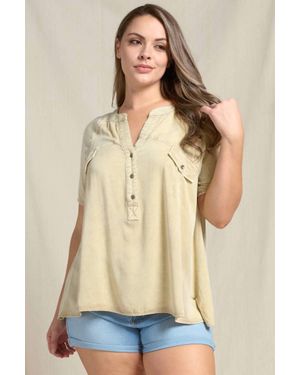 Doe And Rae Mineral Washed Raglan Short Sleeve Over Sized Top - Natural