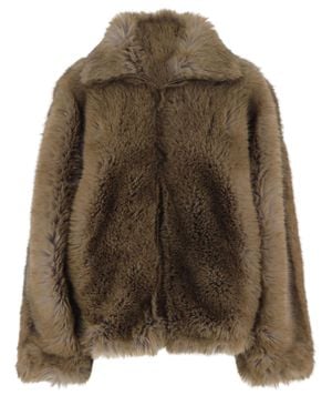 DARKPARK High-Collar Faux Fur Jacket - Brown