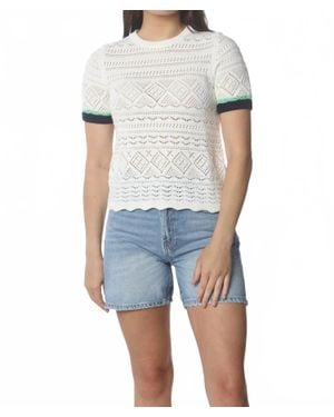 Kokun Crochet Stripe Tipped Short Sleeve Tee - Blue