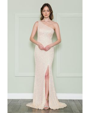 TRUEDAMES Champagne Sequined One Shoulder Prom Dresses - Pink