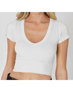 Nikibiki Seamless Ribbed V Neck Crop Tee - White