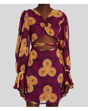 Autumn Adeigbo Amelie Printed Cut-Out Mini A-Line Dress - Red