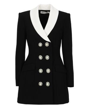Self-Portrait Double-Breasted Wool Jacket Dress With Shawl Collar - Black