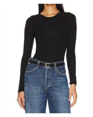 Enza Costa Slit Neck Long Sleeve Crew Top - Black