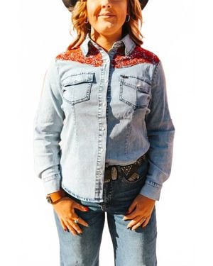 Lucky & Blessed Yoke Denim Western Button-Down Shirt - Blue