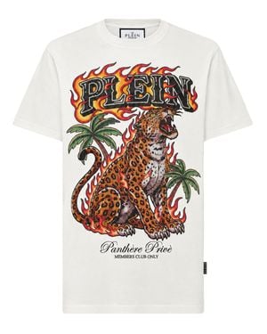 Philipp Plein Round Neck T-Shirt Urban Jungle Leopard Stones - White