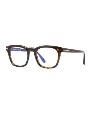 Tom Ford Eyeglasses Square Full Rim, Dark Havana Frame And Clear Light Block Lens Ft5870-B052 - Brown