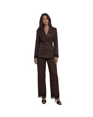 Akalia The Maison Jacquard Lace-Trim Pants - Brown