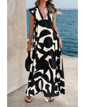 TRUEDAMES Allover Print Woven Short Sleeve Loose Dress - Blue