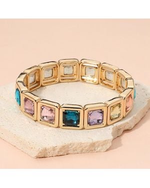 Fashnzfab Geometric Square Stone Beaded Stretch Evening Bracelet - Metallic