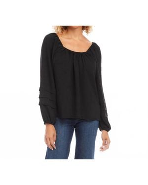 Karen Kane Bobbi Pleat Sleeve Crepe Peasant Top - Black