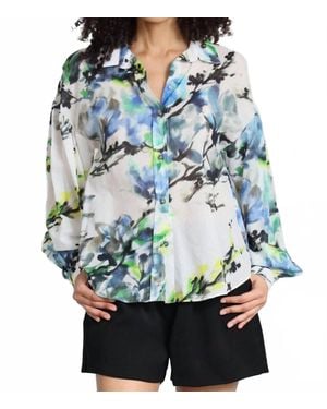 Lola & Sophie Ink Flower Cotton Voile Shirt - Blue