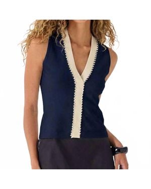 Autumn Cashmere Contrast Braid Sleeveless Sweater - Blue
