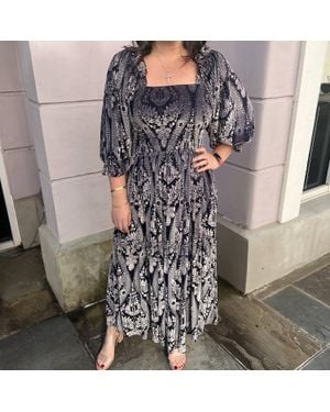 Fate Burnout Velvet Square Neck Midi Dress - Gray