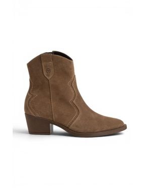 Tamaris Camel Suede Leather Cowboy Western Ankle Boots - Brown