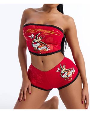 Ed Hardy Born Free Swallows Tube Top - Red