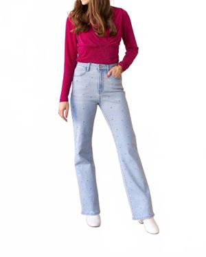 Grace + Emma Straight Leg Denim Stud Jeans - Red