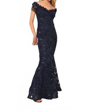 Nicole Bakti V-Neckline Long Dress - Blue