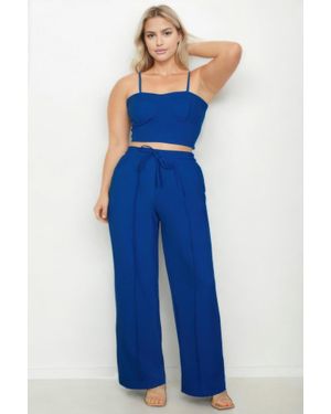 TRUEDAMES Plus Size Bustier Crop Cami Top & Slant Pocket Straight Pants - Blue