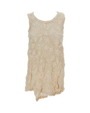 Comme des Garçons Shirred Floral Embroidered Tank Top - Natural