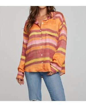 Chaser Brand Saville Button Down In Sunset Stripe - Orange