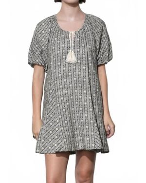 Greylin Elena Stripe Pattern Bubble Sleeve Popover Dress - Gray