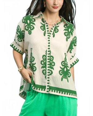 Umgee Abstract Button Down Top - Green