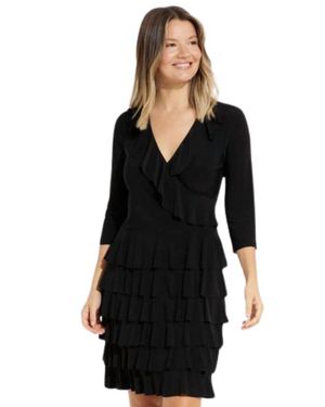 Joseph Ribkoff Ruffled Wrap Dress - Black