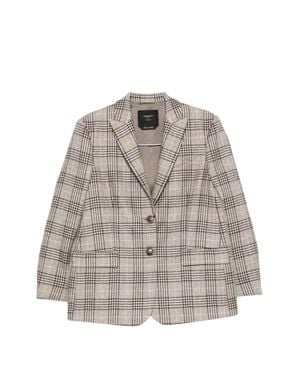 Twinset Blazer Check Check Wool-Blend Blazer - Gray